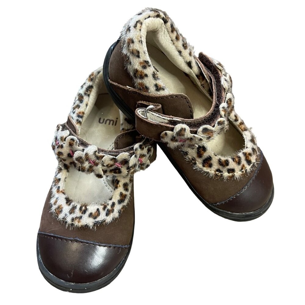 Umi‎ Marnie Mary Jane Shoes Flats Leopard Print Faux Fur Girl's Baby Size 6.5